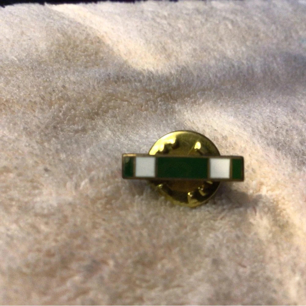 Green and White Enamel Lapel Pin with Gold Backing